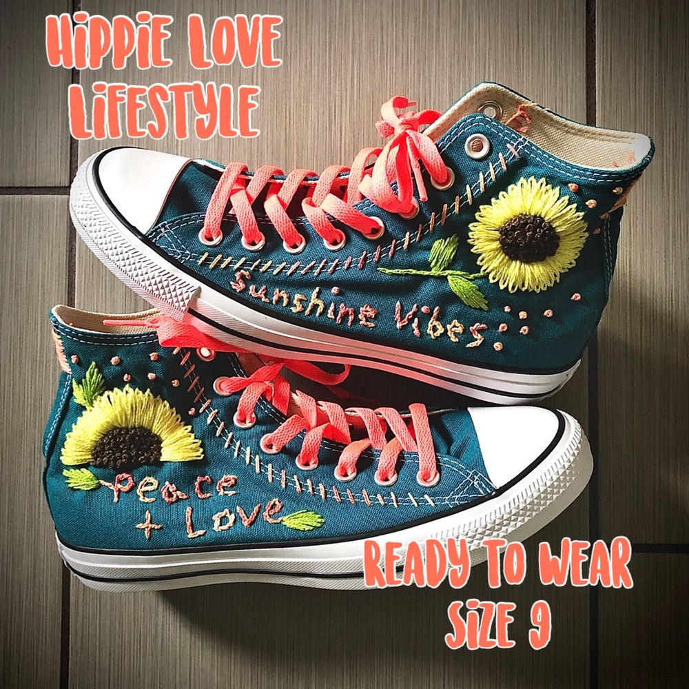 Converse High Top Hand Embroidered Sunshine Vibes